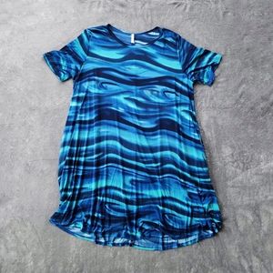 Plus Size Blue Black Wave Pattern Midi Dress